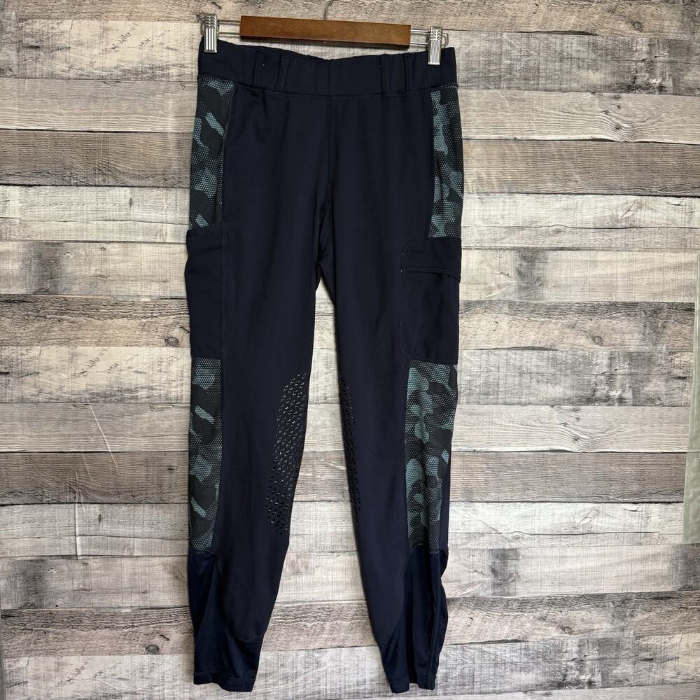 HR FARM Women's Equestrian Leggings Medium Pull On Ankle Riding Navy Pockets